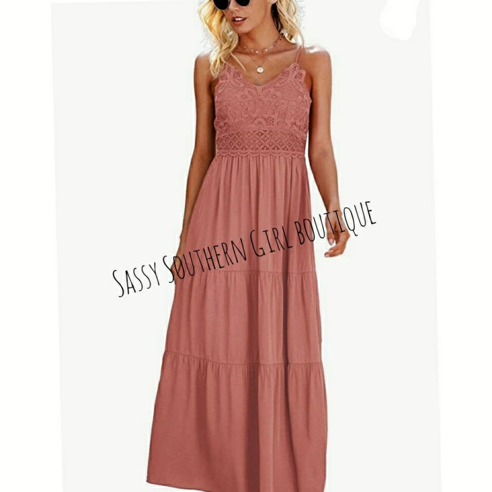 🆕⭐Boho rose pink lace maxi dress - Picture 5 of 12